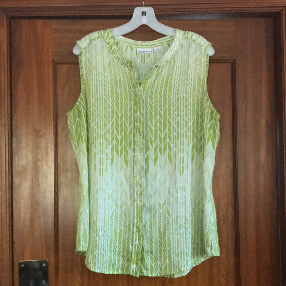 Liz Claiborne, Sleeveless Blouse, Green & White
